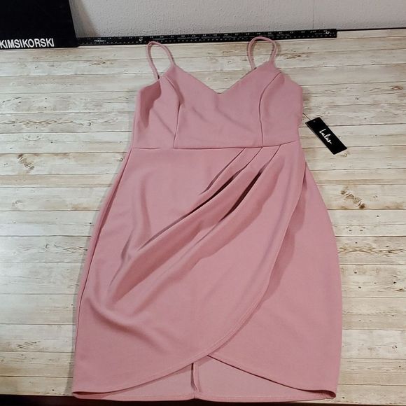 NWT NEW Lulu's Faux Wrap‎ Forever Your Girl Mauve Pink Bodycon Dress Size Large - Picture 7 of 8